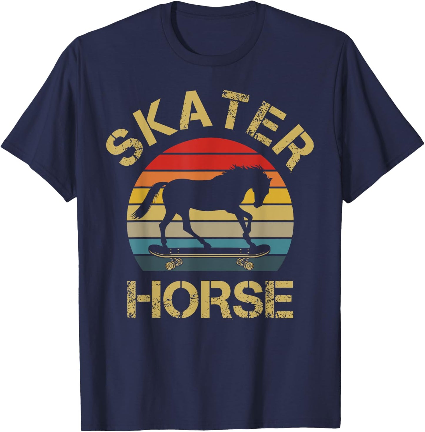 I Like Horse Skateboard Skater Horse Skating Horses Lover T-Shirt - T-Shirt | Navy