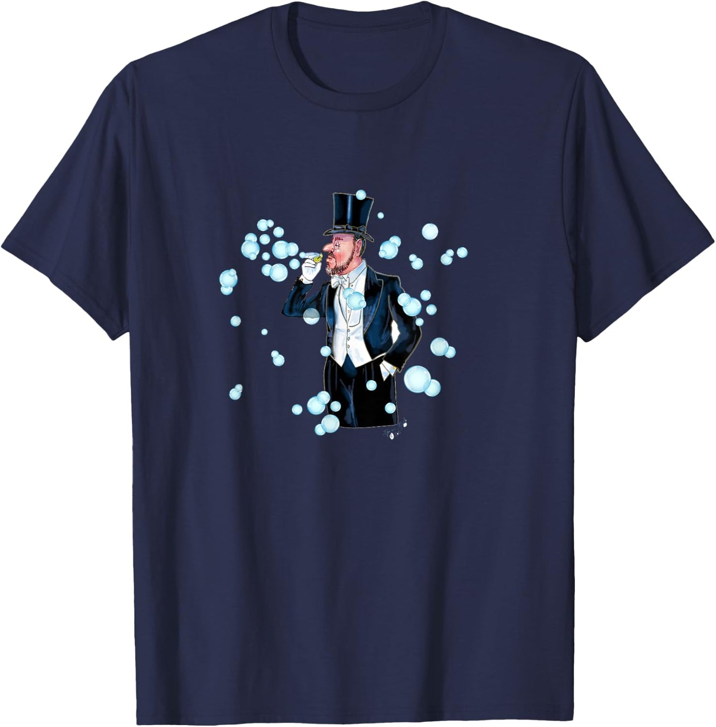 Fun Mr Bubbles, Man Blowing soap Bubbles T-Shirt - T-Shirt | Navy