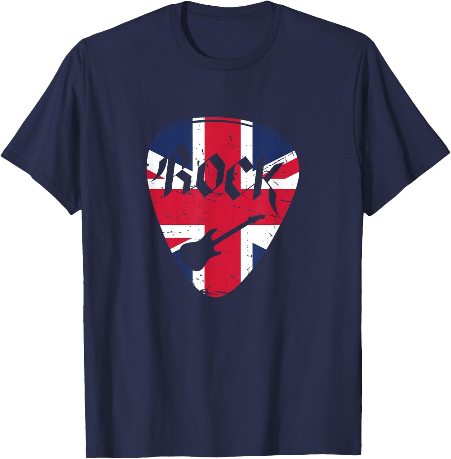 British Flag Rock Guitar Pick - United Kingdom Graphic Art T-Shirt - T-Shirt | Navy