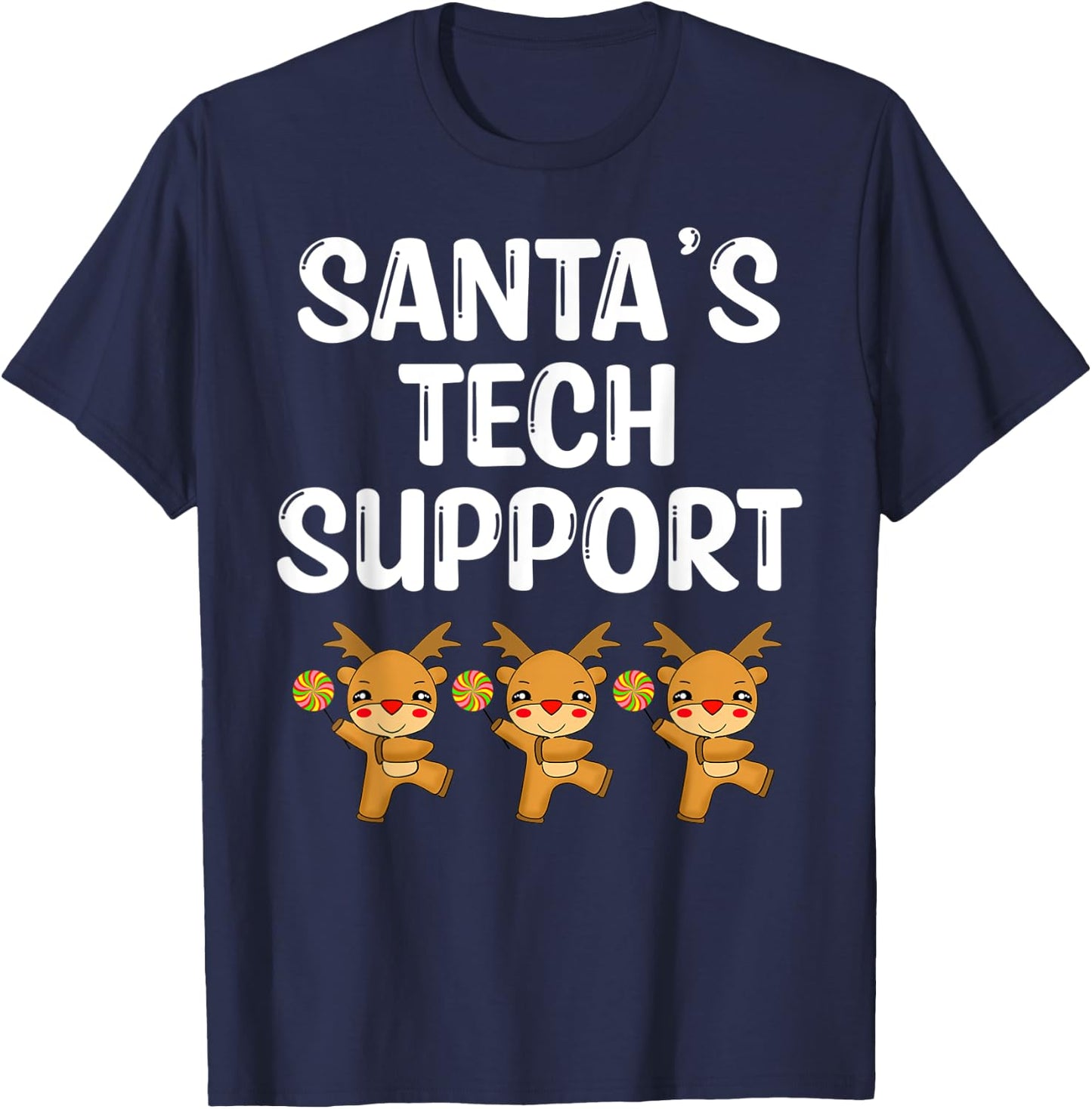 Santa's tech support Christmas IT computer Funny reindeer T-Shirt - T-Shirt | Navy