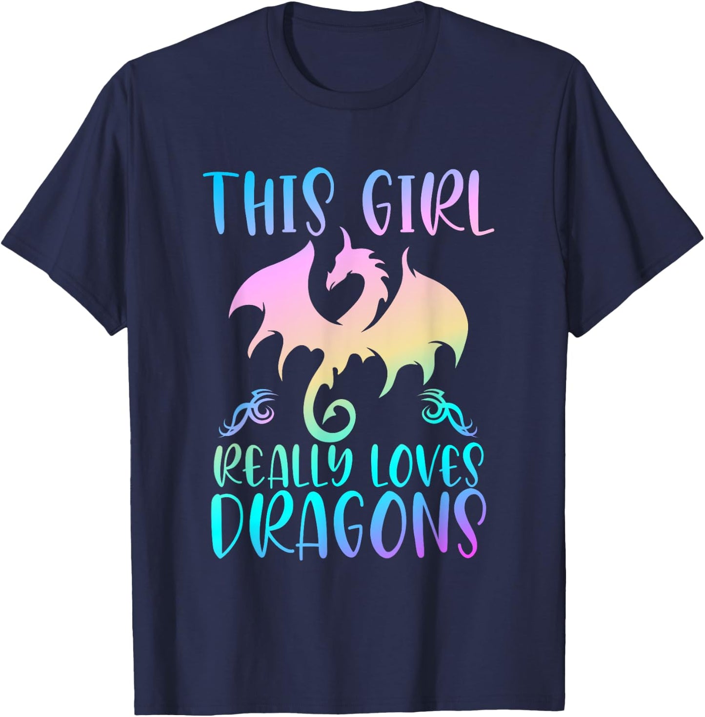 Cute Dragon Gifts Girl Loves Dragons Rainbow Dragon Lovers T-Shirt - T-Shirt | Navy