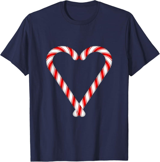 Christmas Candy Cane Heart Boys Girls Men Women Mom Dad T-Shirt - T-Shirt | Navy
