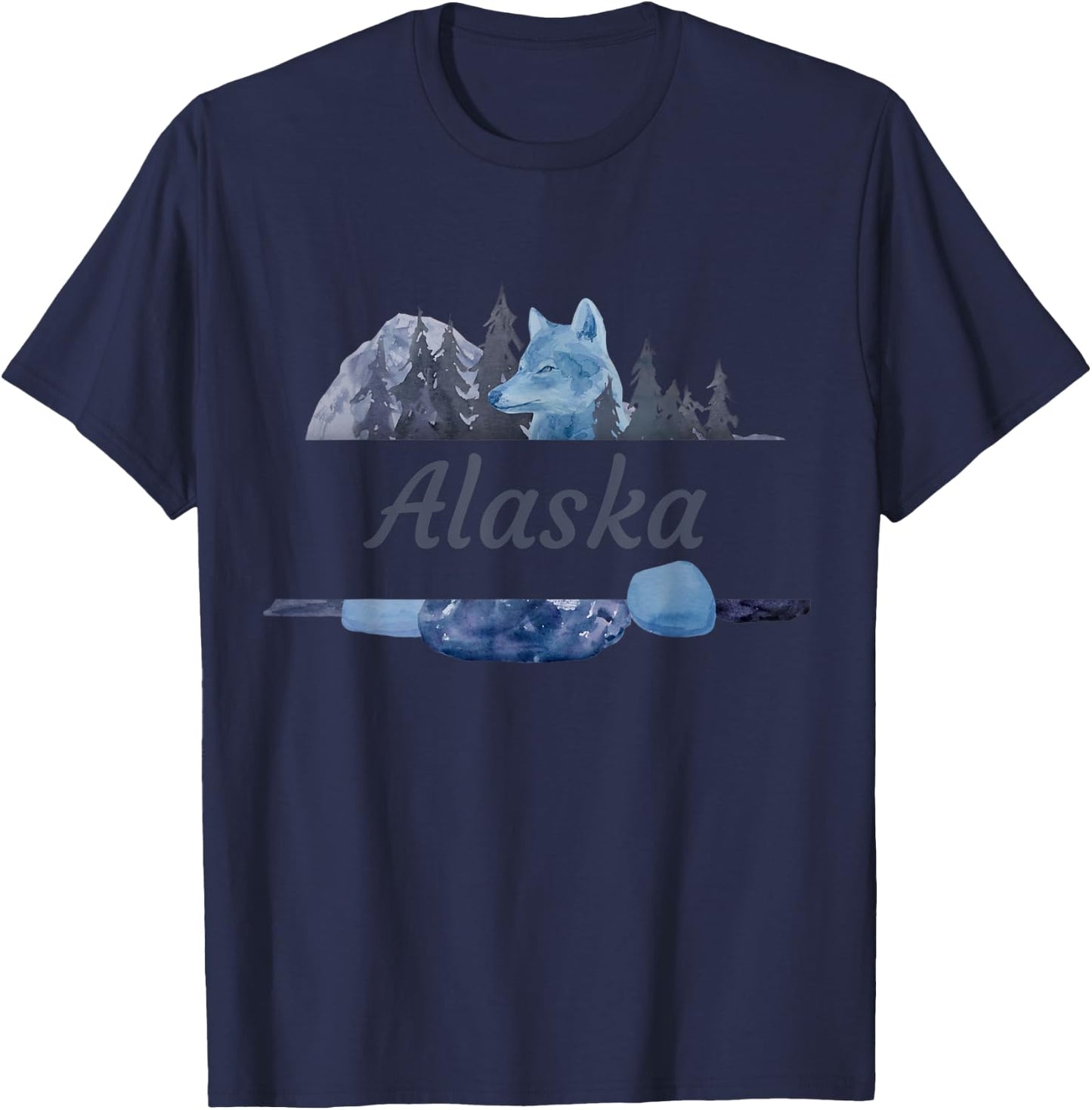 Alaskan Vacation Wolf Design T-Shirt - T-Shirt | Navy