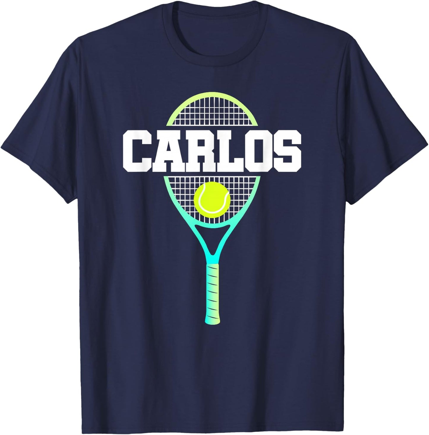 Carlos Name Tennis Player Boys Ball and Racket Sports Fan T-Shirt - T-Shirt | Navy