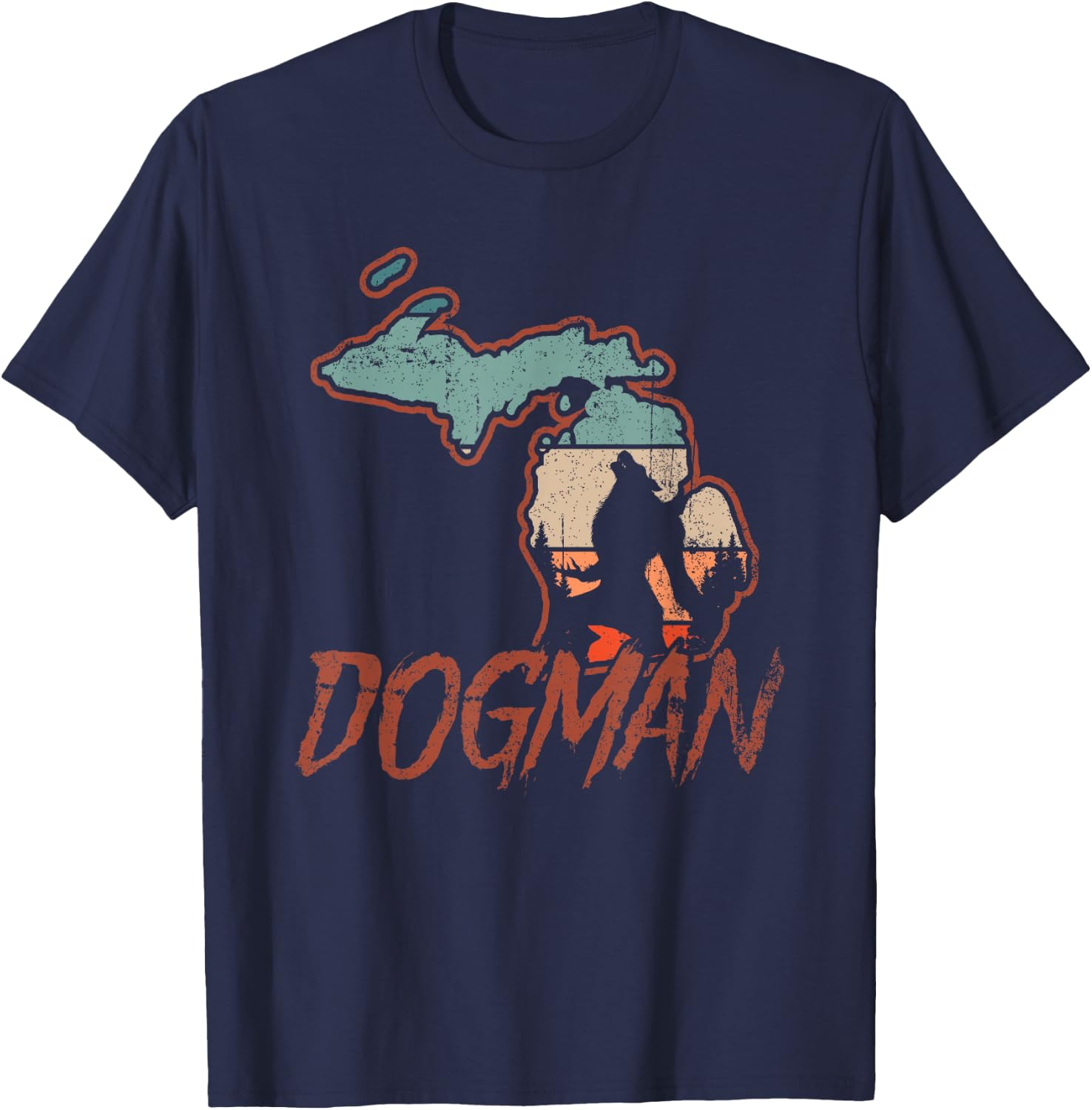 Cryptids Cryptozoology Monsters State of Michigan Dogman T-Shirt - T-Shirt | Navy