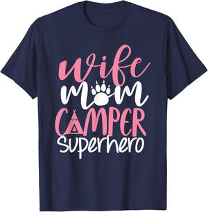 Camping Mom Shirt Funny Wife Mom Camper Superhero Mama Women T-Shirt - T-Shirt | Navy