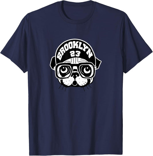 Brooklyn Spike Pug Black & White Retro Gift Black & White T-Shirt - T-Shirt | Navy