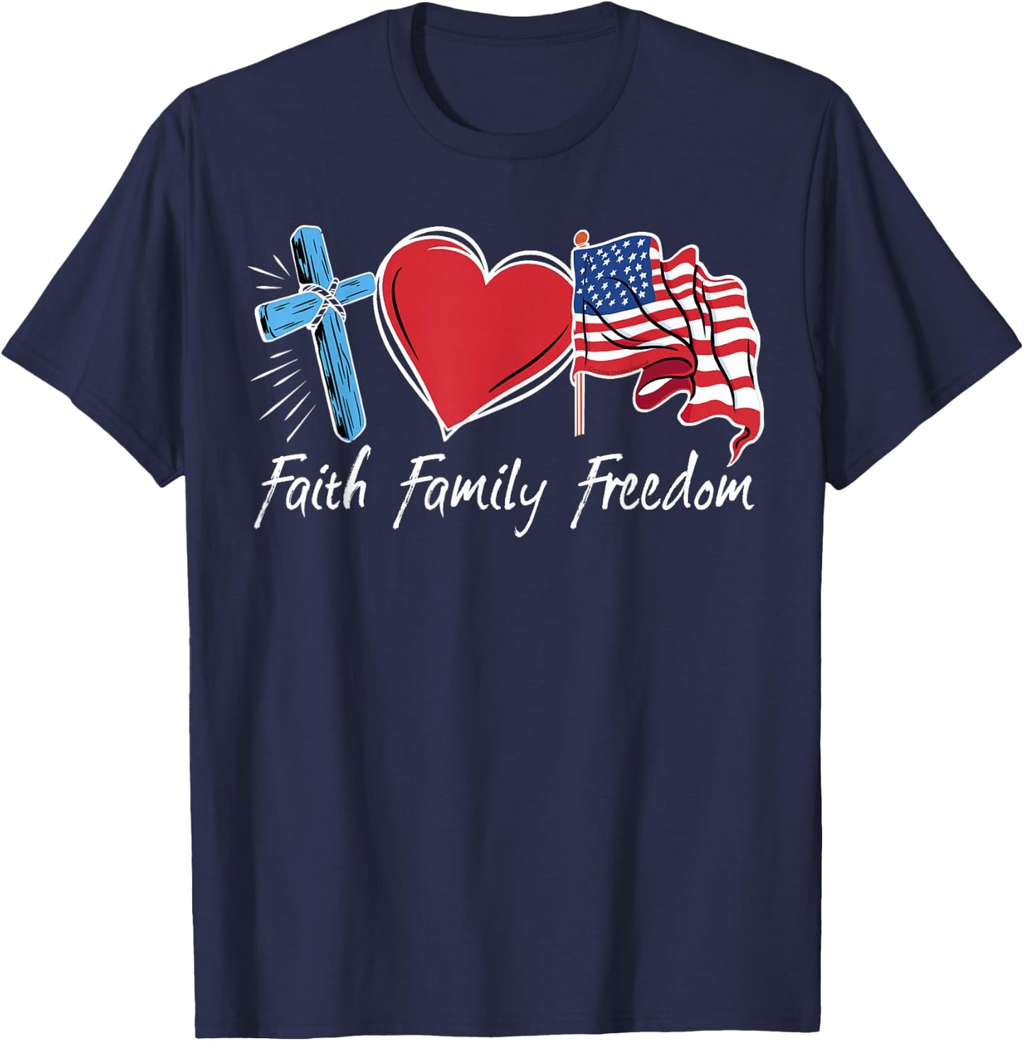 Patriotic Retro Faith Family Freedom USA Flag 4th of July T-Shirt - T-Shirt | Navy