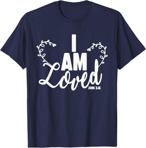 I Am Loved Bible Verse John 3 16 Christian T-Shirt - T-Shirt | Navy