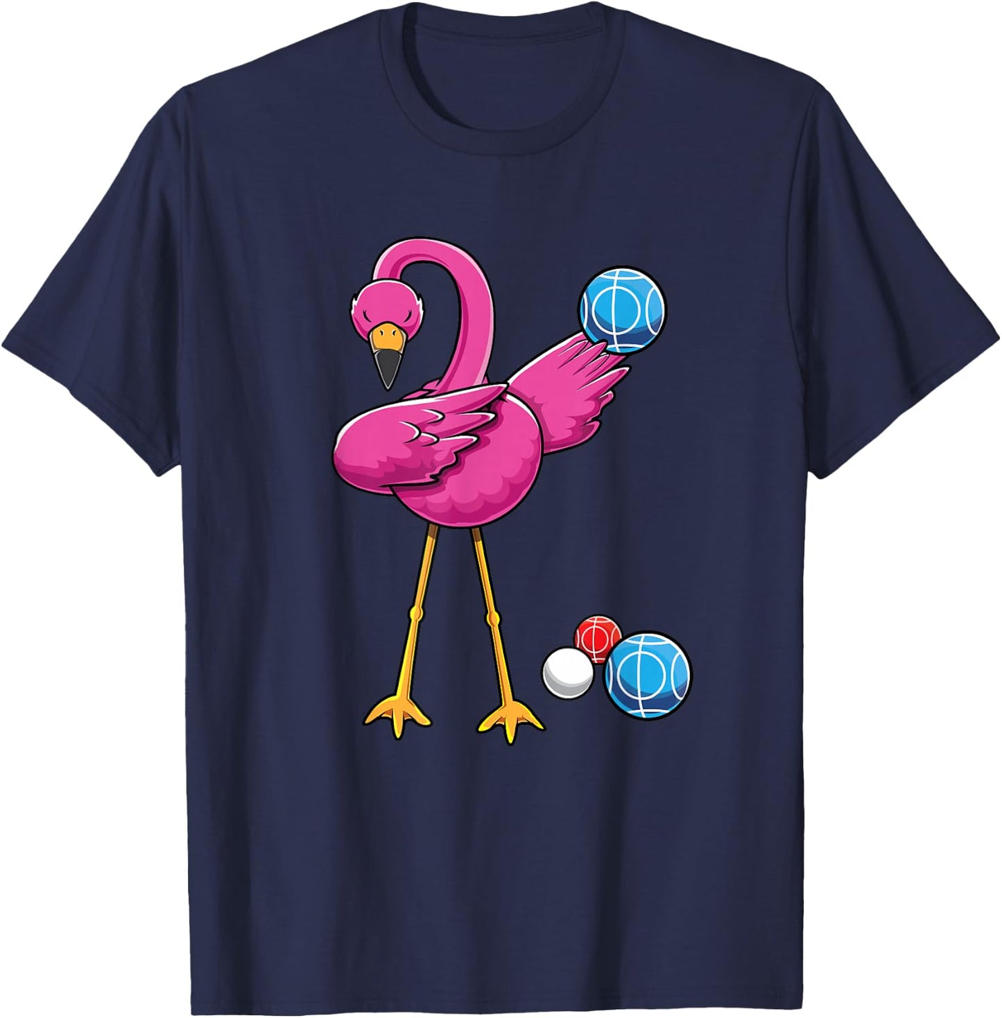 Cute Dabbing Flamingo Bocce Ball Player Boccie Girls Bocci T-Shirt - T-Shirt | Navy