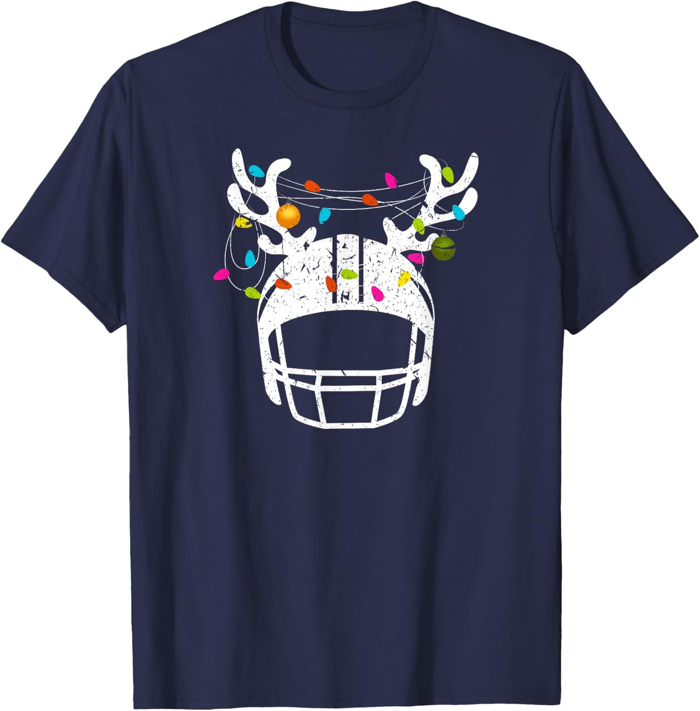 Christmas Lights Football Helmet Funny Xmas T-Shirt - T-Shirt | Navy