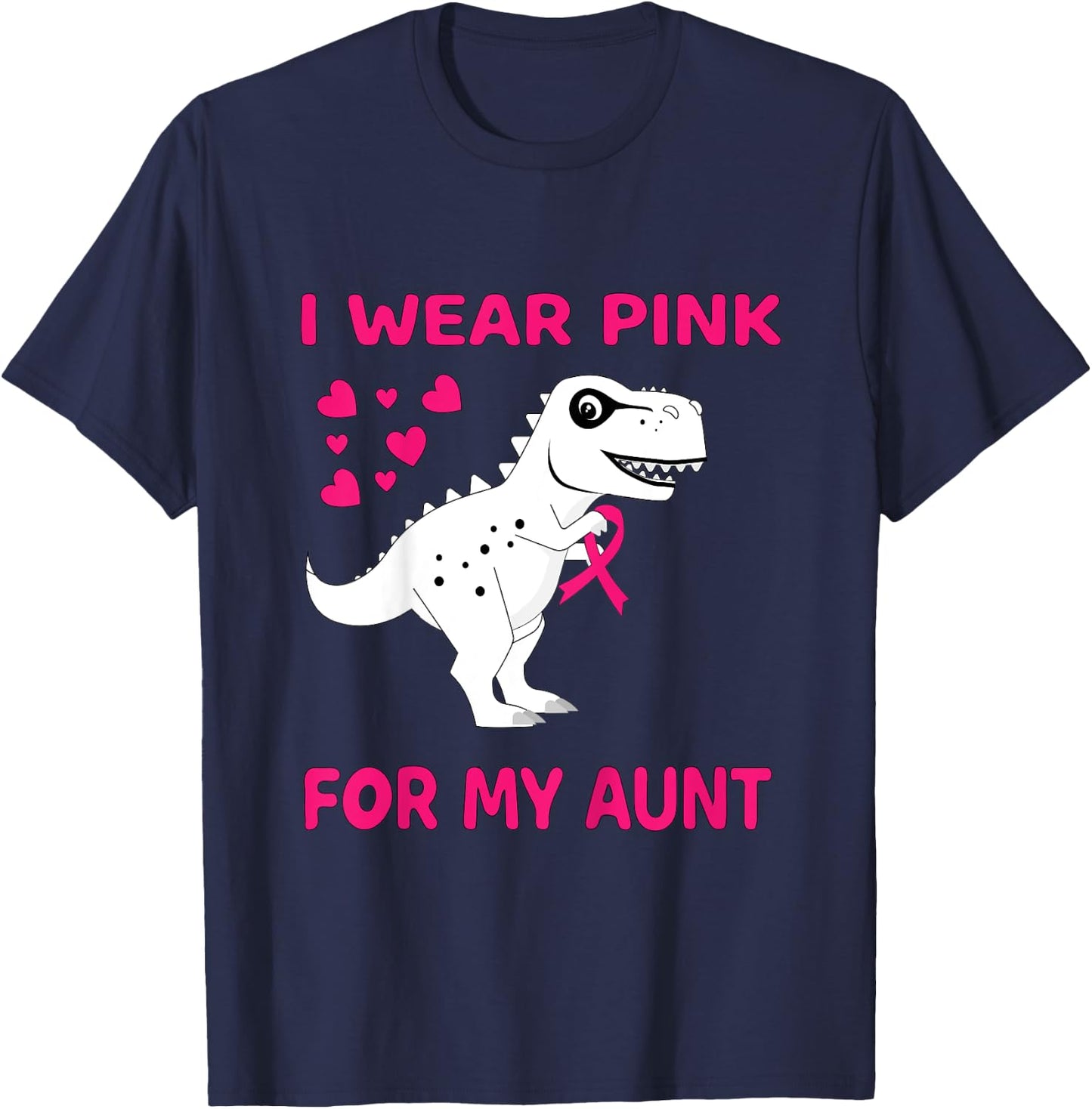Kids I wear Pink for my Aunt Breast Cancer Trex Dino Kids Toddler T-Shirt - T-Shirt | Navy
