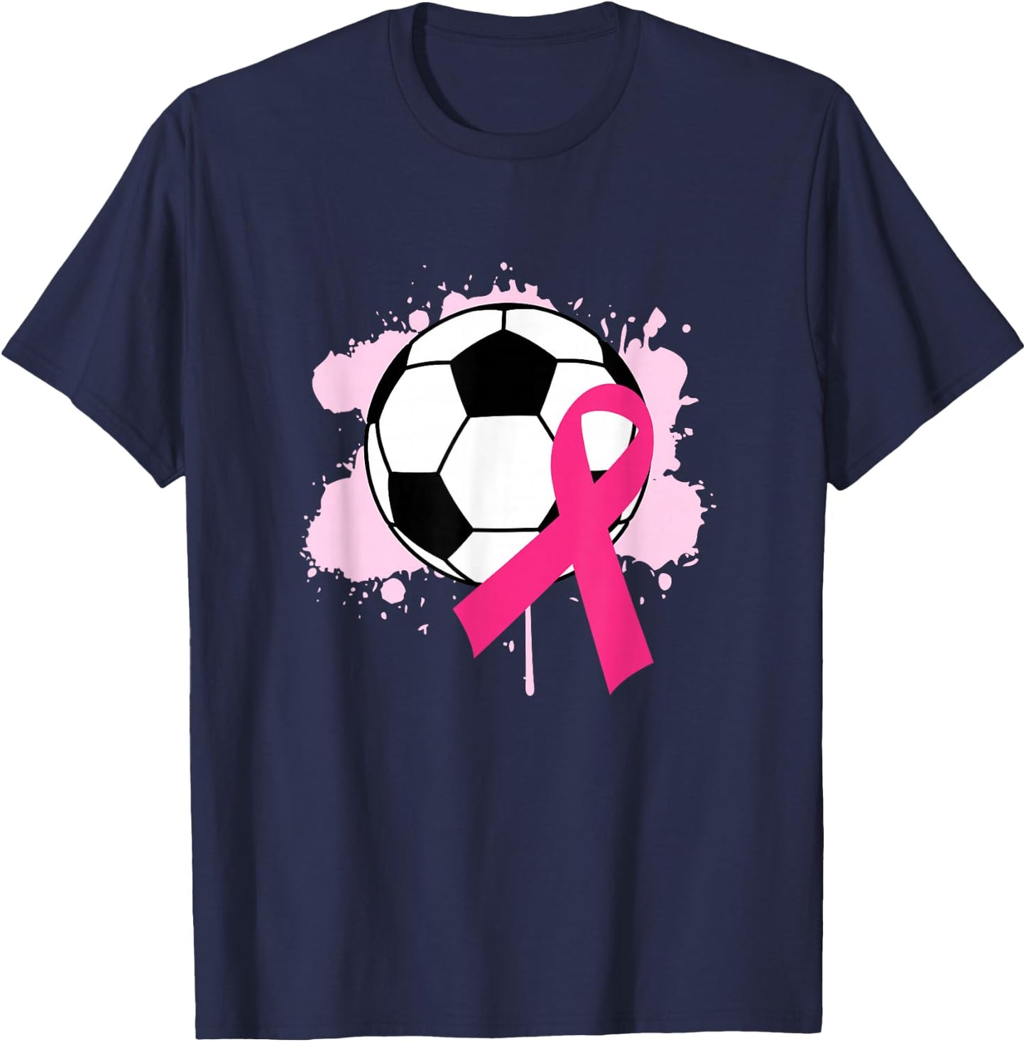 Breast Cancer Awareness Soccer Ball Pink Ribbon T-Shirt - T-Shirt | Navy