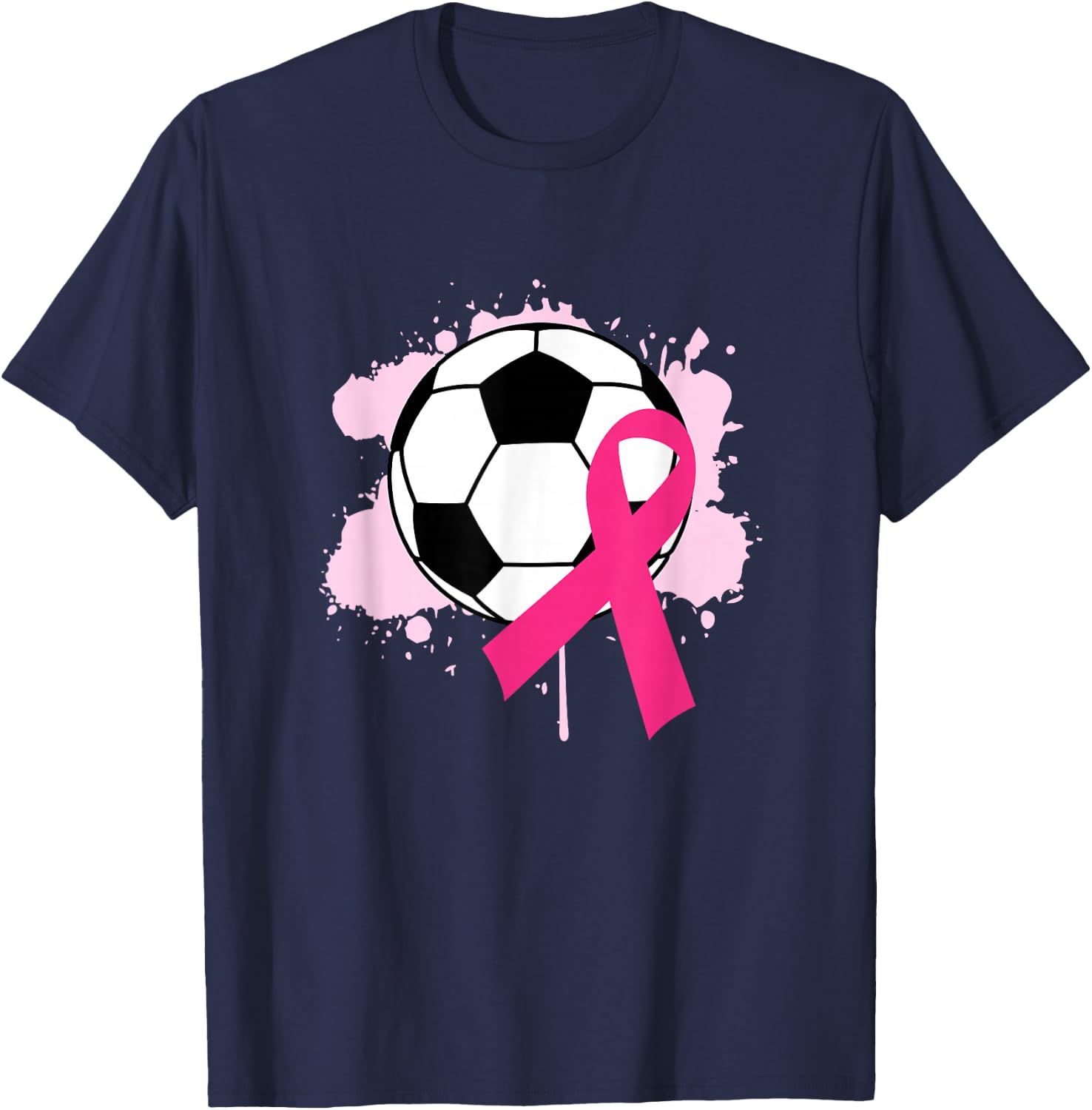 Breast Cancer Awareness Soccer Ball Pink Ribbon T-Shirt - T-Shirt | Navy