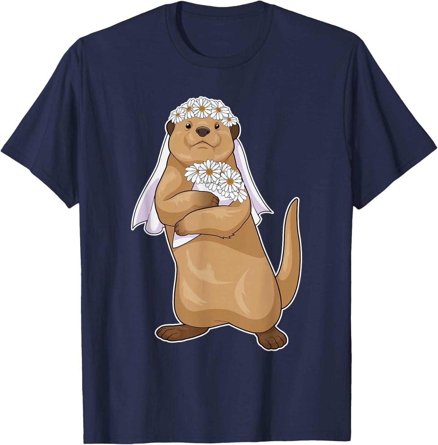 Otter Bride Bridal bouquet Wedding T-Shirt - T-Shirt | Navy