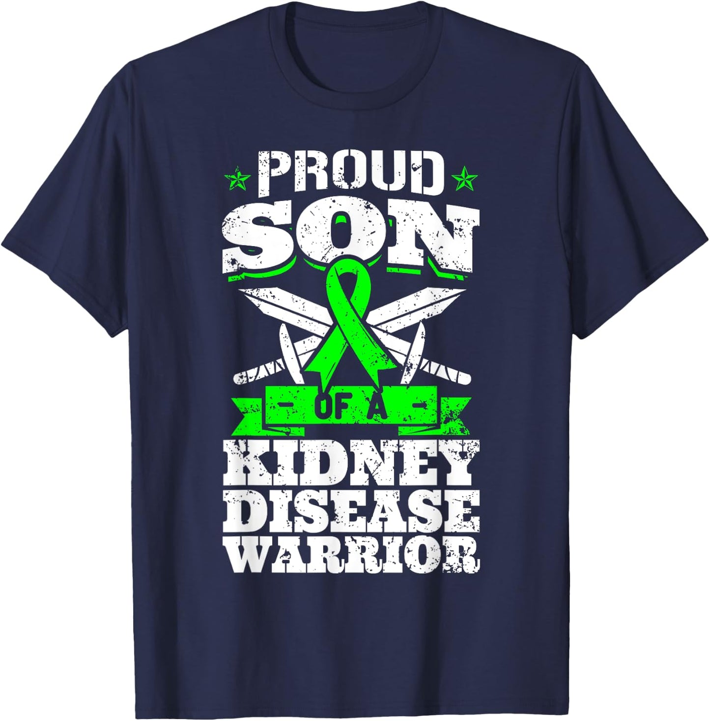 Proud Son Of A Kidney Disease Warrior CKD Awareness Ribbon T-Shirt - T-Shirt | Navy