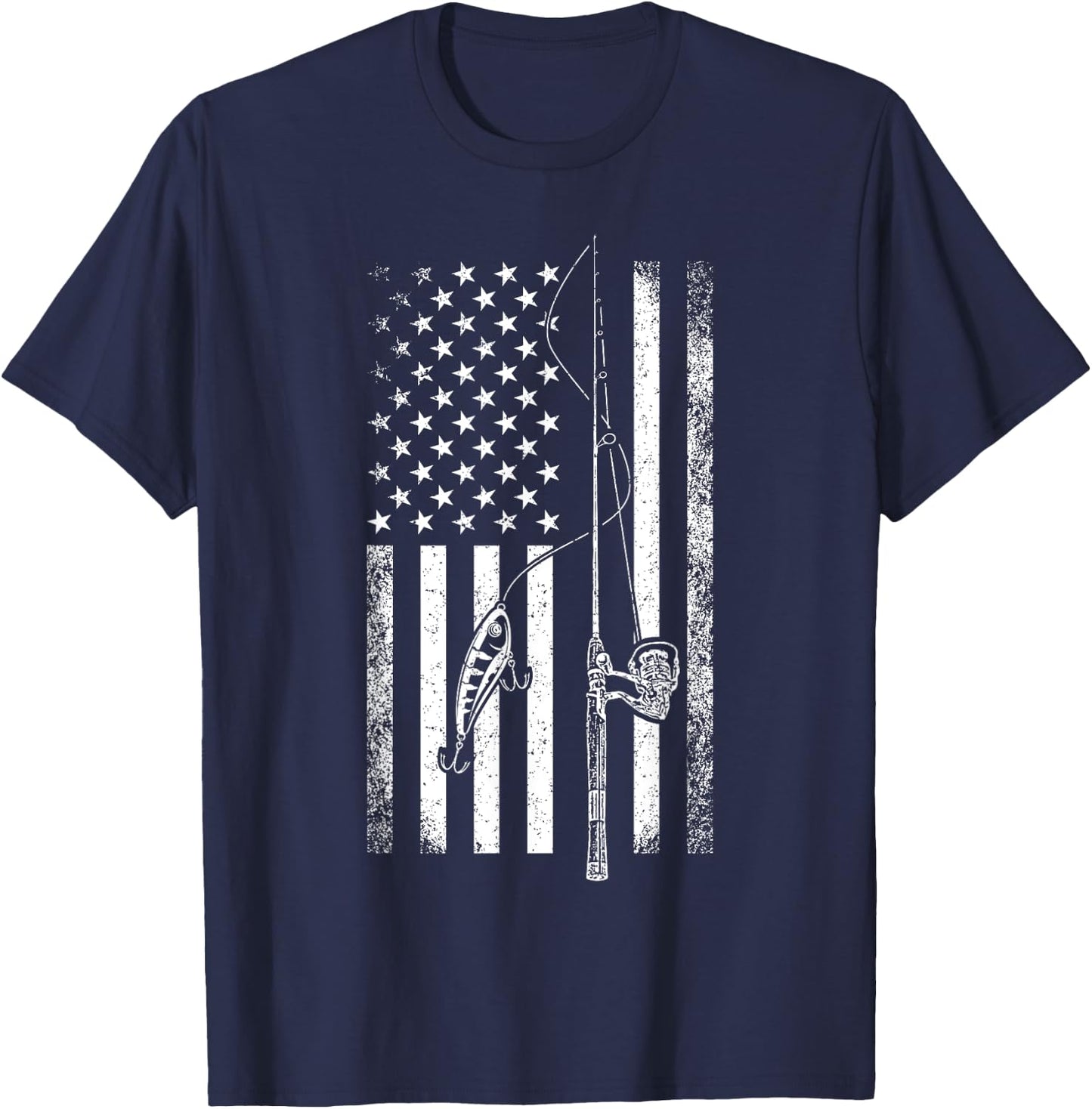 American Flag Fishing Rod USA Patriotic Fishing Lover Women Girls Kids Men T-Shirt - T-Shirt | Navy
