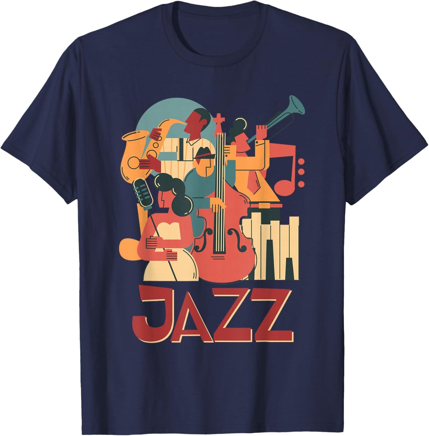 Jazz Musicians Orchestra Playing On Stage Smooth Jazz T-Shirt - T-Shirt | Navy