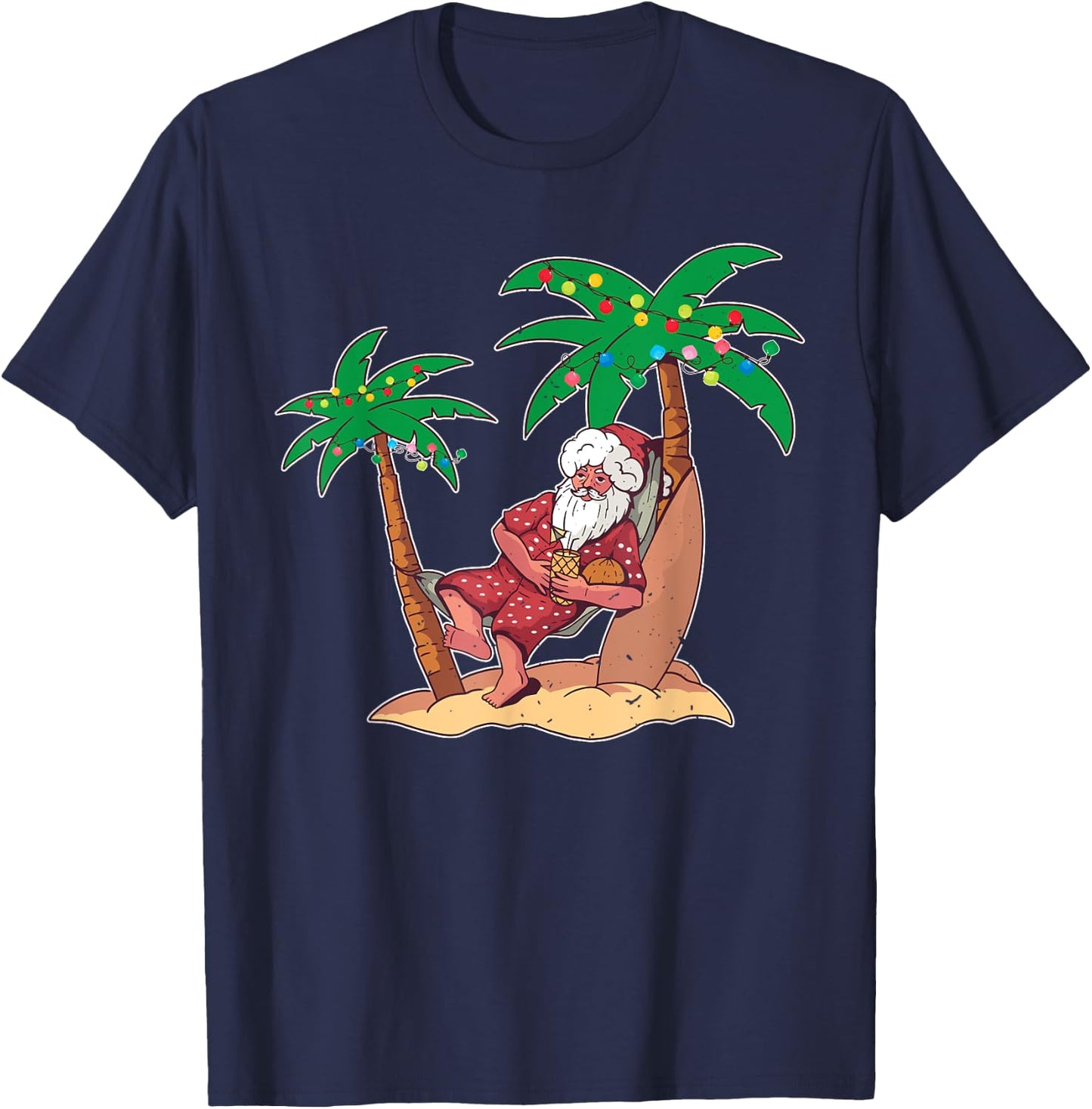 Christmas Beach Palm Tree With Xmas Lights Tropical Santa Women Kids T-Shirt - T-Shirt | Navy