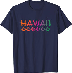 Hawaii - Hibiscus Flowers - Sunset Colors - Classic T-Shirt - T-Shirt | Navy