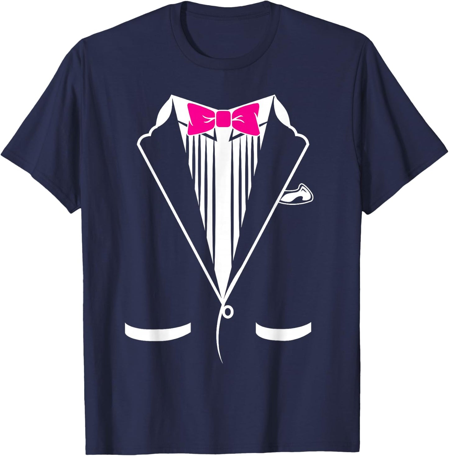 Tuxedo Dress , Pink Bow Tie Groom Wedding Gift T-Shirt - T-Shirt | Navy