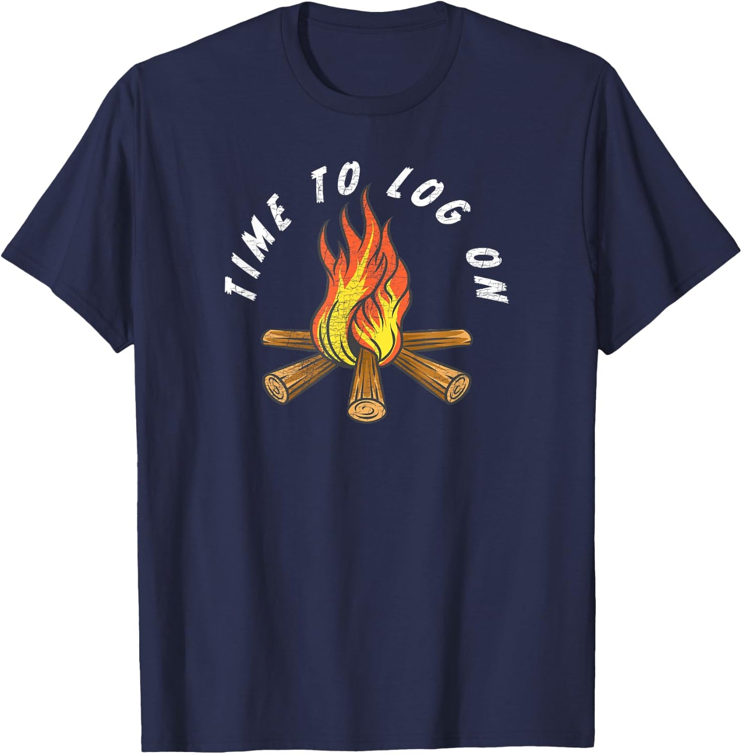 Funny Camping Time To Log On Camping Campfire Vintage T-Shirt - T-Shirt | Navy