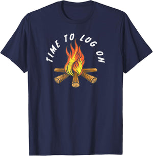 Funny Camping Time To Log On Camping Campfire Vintage T-Shirt - T-Shirt | Navy