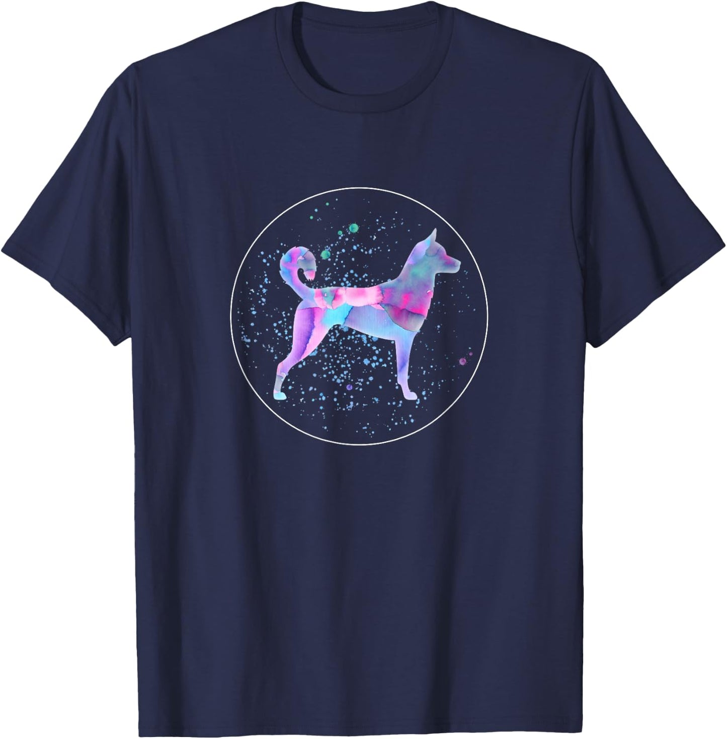 Korean Jindo Art Watercolor Dog Aquarelle T-Shirt - T-Shirt | Navy