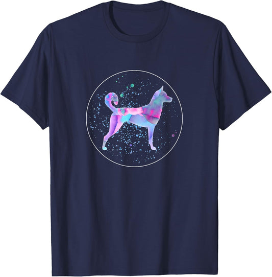 Korean Jindo Art Watercolor Dog Aquarelle T-Shirt - T-Shirt | Navy