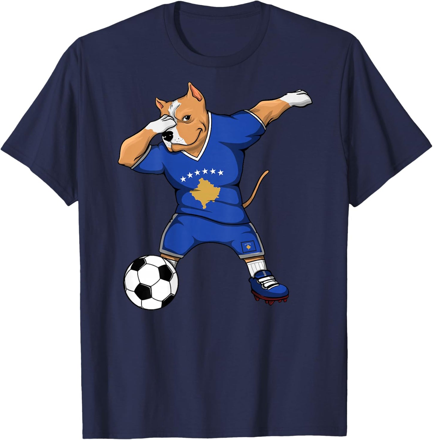 Dabbing Pitbull Kosovo Soccer Lovers Jersey Kosovar Football T-Shirt - T-Shirt | Navy