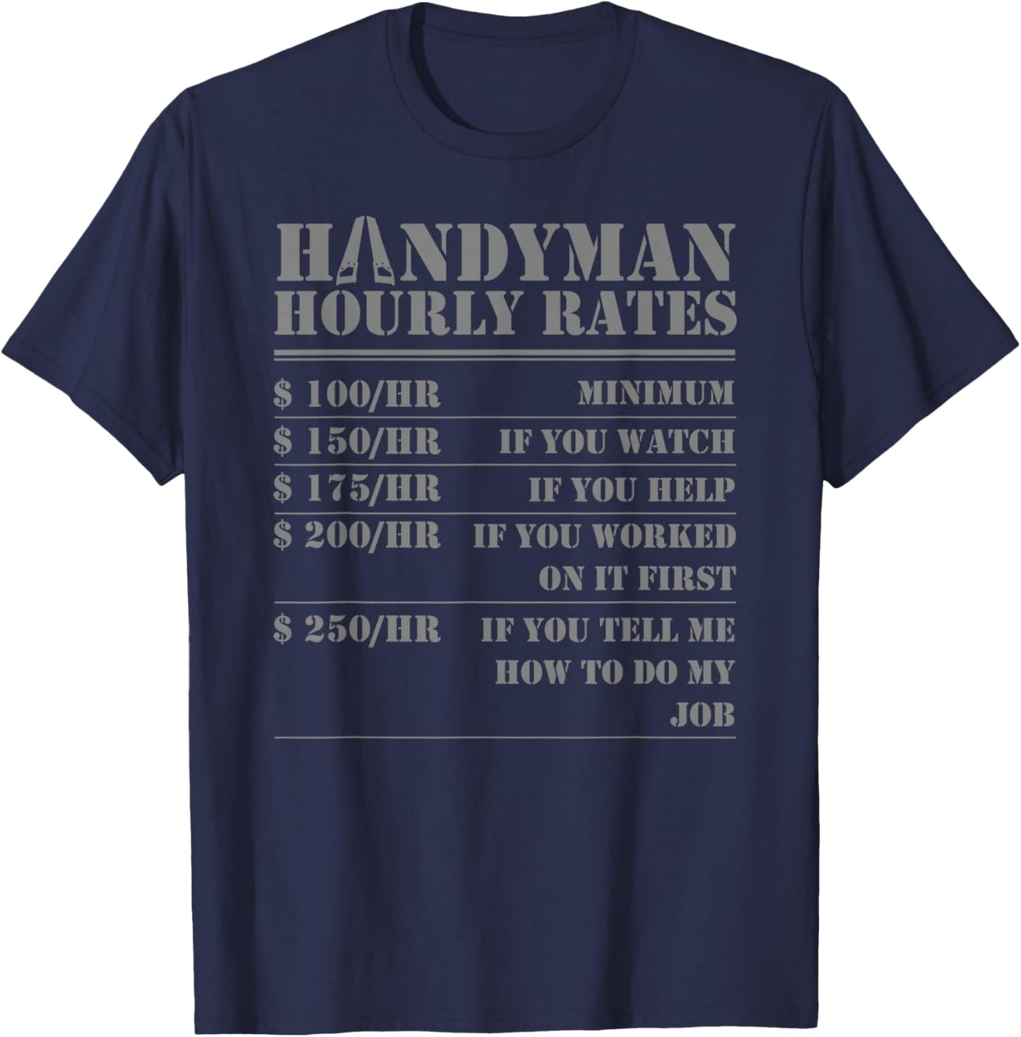 Handyman Hourly Rate Funny Repairman Labor Worker Men Gifts T-Shirt - T-Shirt | Navy