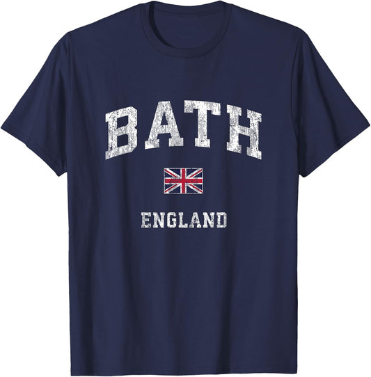 Bath England Vintage Athletic Sports Design T-Shirt - T-Shirt | Navy