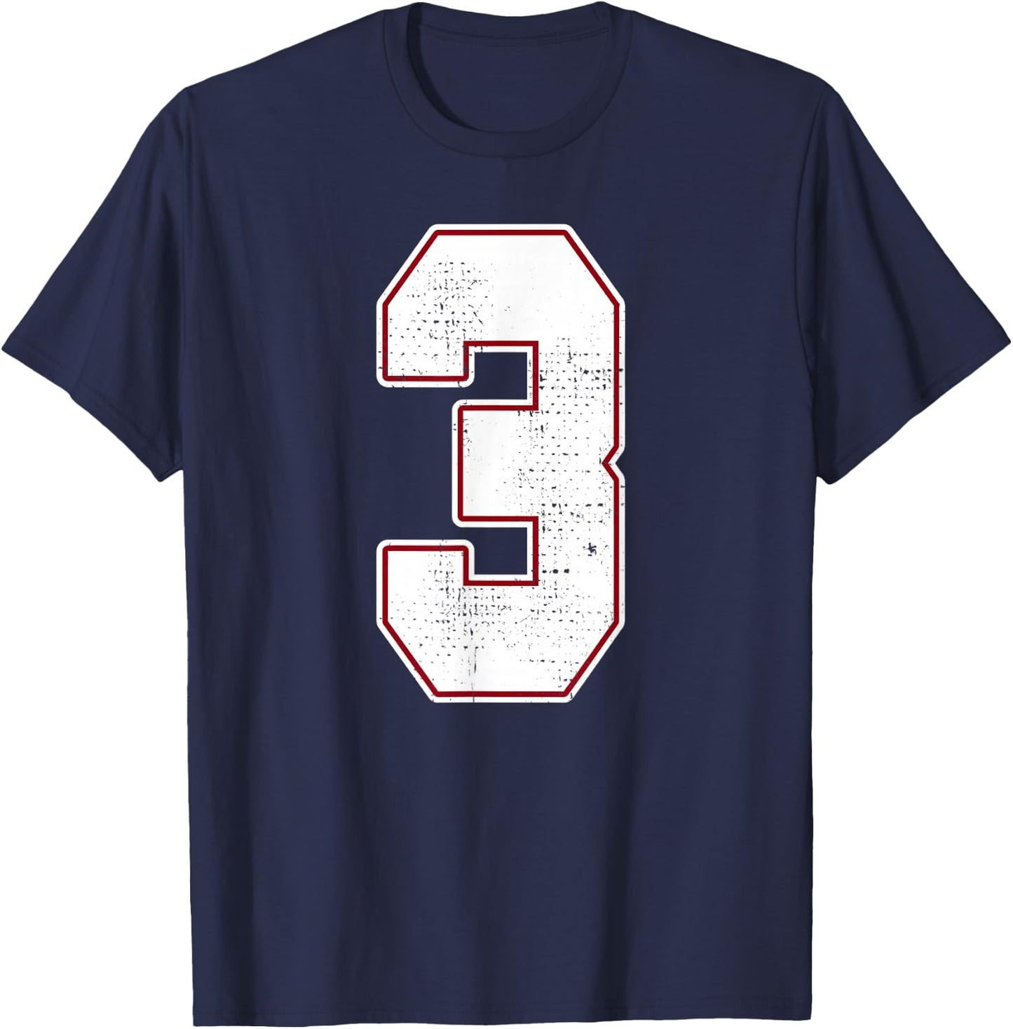 #3 Outline Number 3 Fan Varsity Sports Team Blue Jersey T-Shirt - T-Shirt | Navy