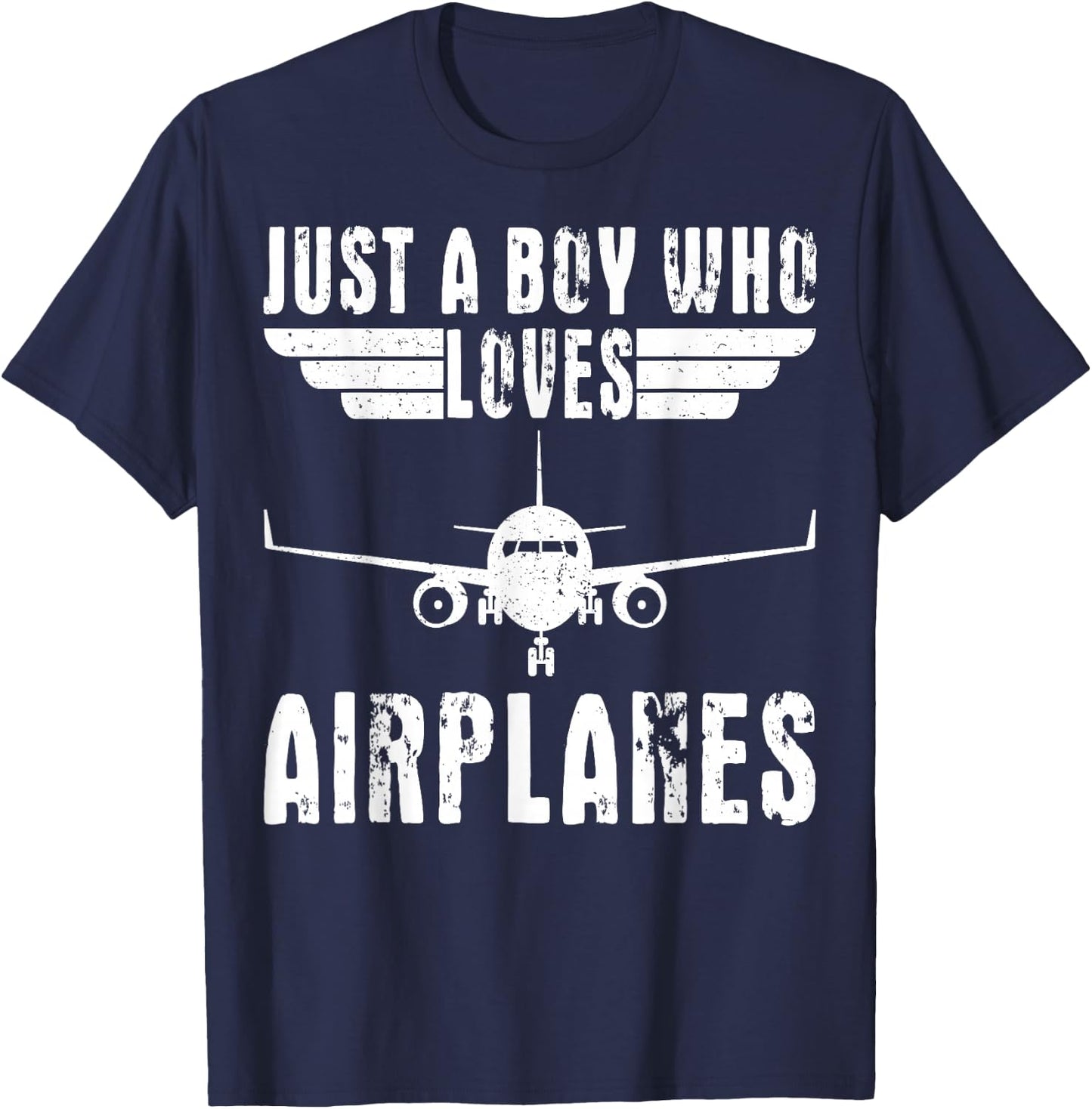 Just A Boy Who Loves Airplanes Aviation Pilot Airplane Lover T-Shirt - T-Shirt | Navy