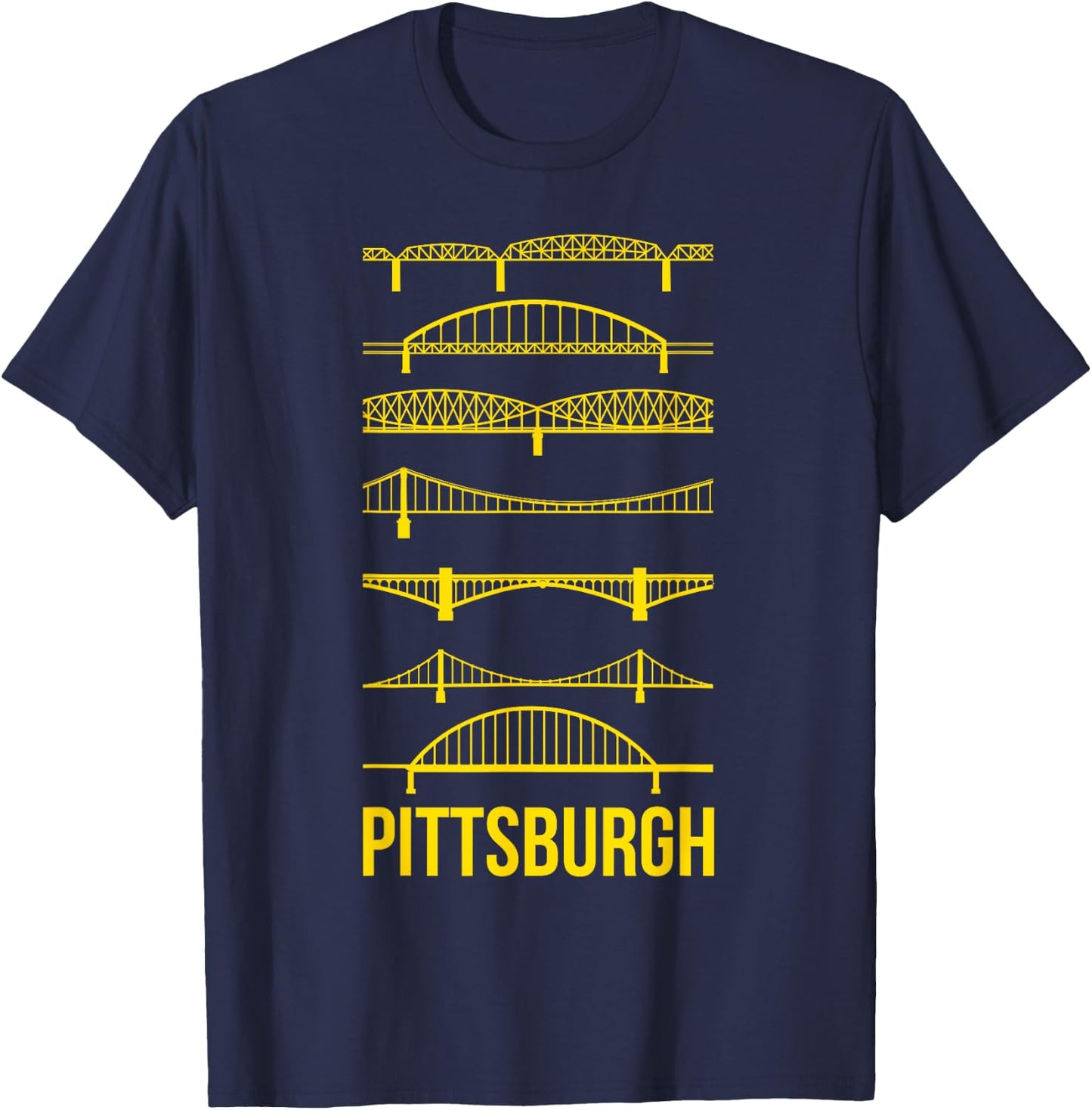 Pittsburgh Bridges Black and Yellow Silhouettes T-Shirt - T-Shirt | Navy