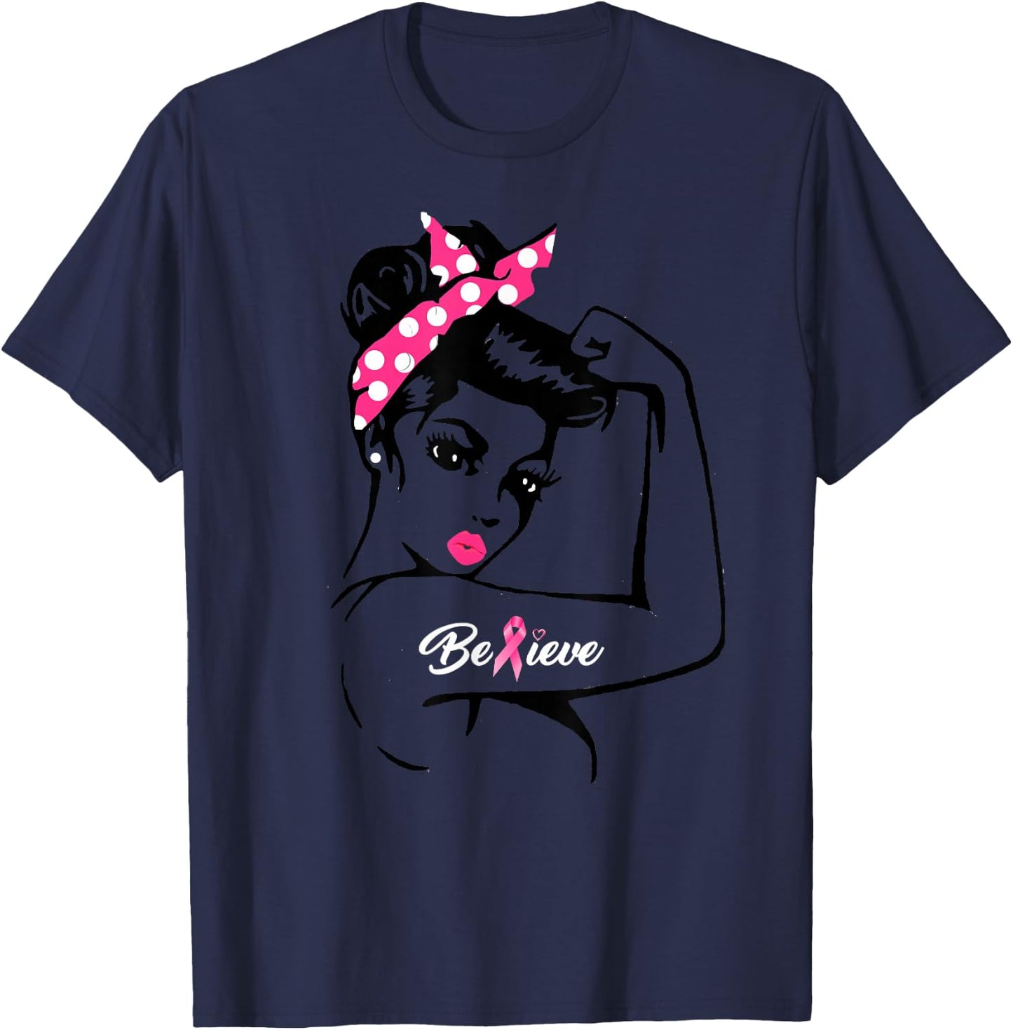 Breast Cancer Warrior Awareness Support Believe T-Shirt - T-Shirt | Navy