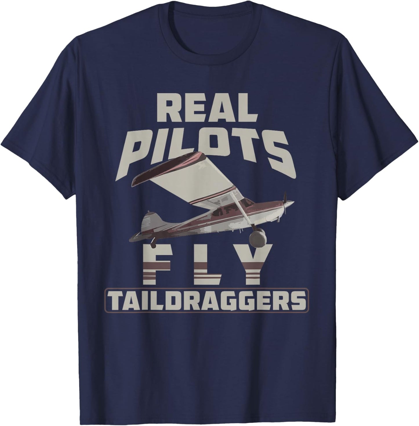 Real Pilots Fly Taildraggers Funny Vintage Airplane T-Shirt - T-Shirt | Navy