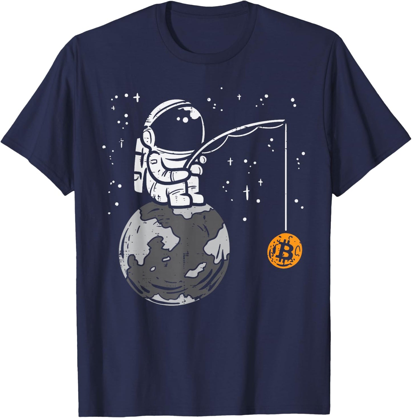 Astronaut Moon Fishing Bitcoin BTC Crypto Cryptocurrency T-Shirt - T-Shirt | Navy