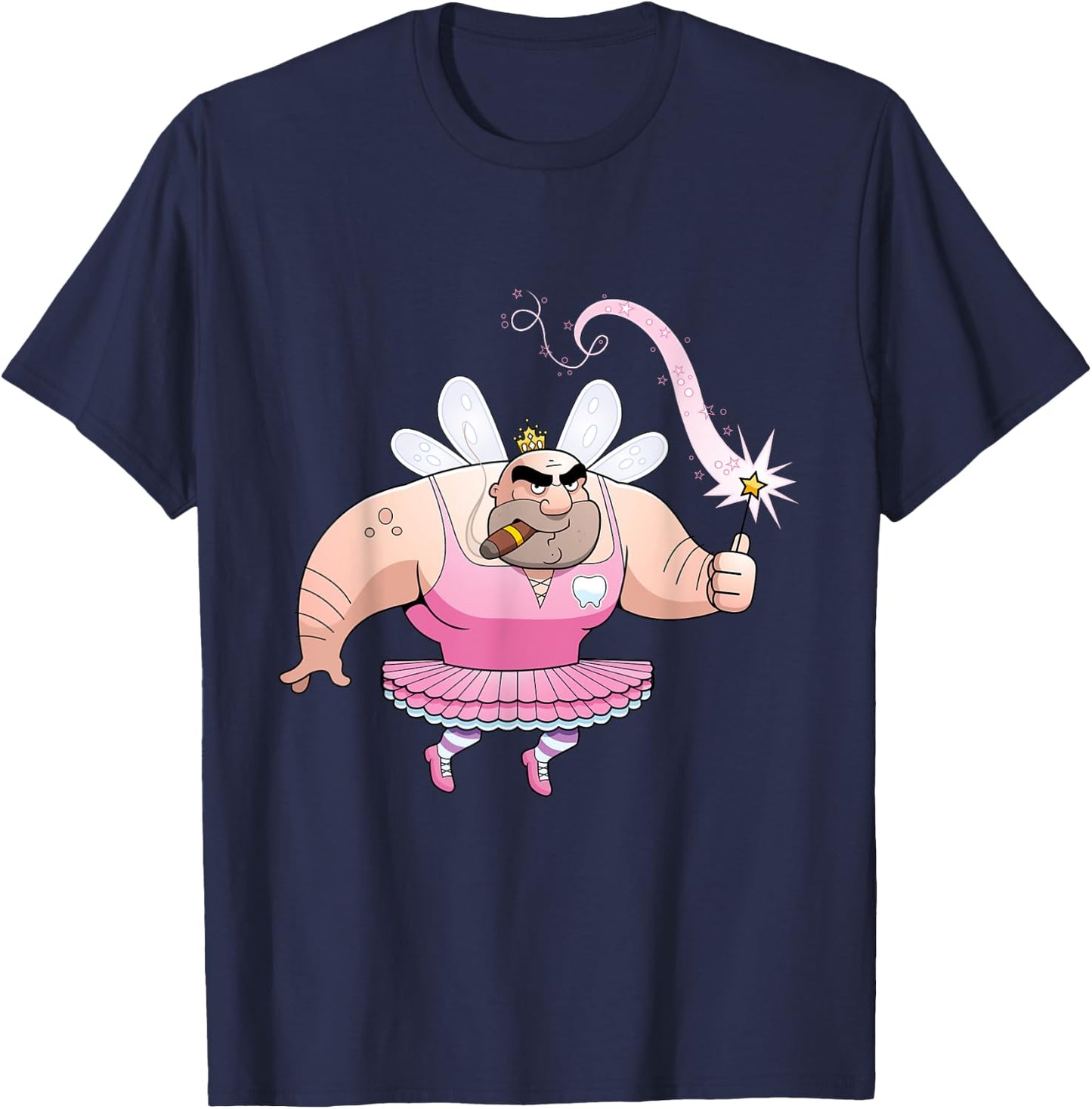 Funny Tooth Fairy Grumpy Old Man Smokes Cigarette T-Shirt - T-Shirt | Navy