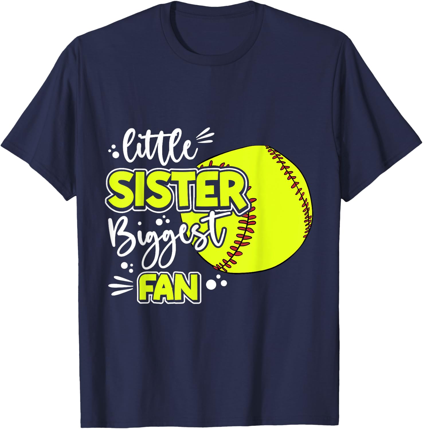 Little Sister Biggest Fan Softball, Softball Girl T-Shirt - T-Shirt | Navy