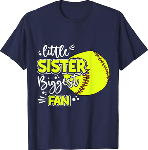 Little Sister Biggest Fan Softball, Softball Girl T-Shirt - T-Shirt | Navy
