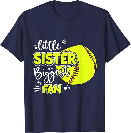 Little Sister Biggest Fan Softball, Softball Girl T-Shirt - T-Shirt | Navy
