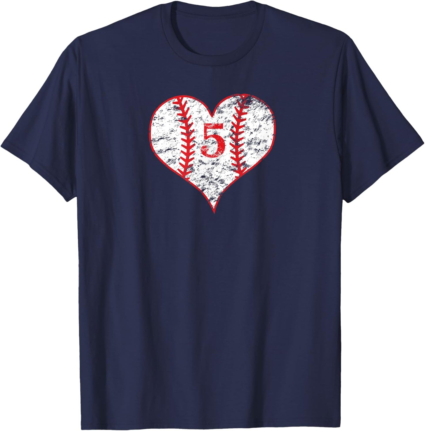 Vintage Love Baseball Mom #5 Baseball Heart Number 5 fan T-Shirt - T-Shirt | Navy