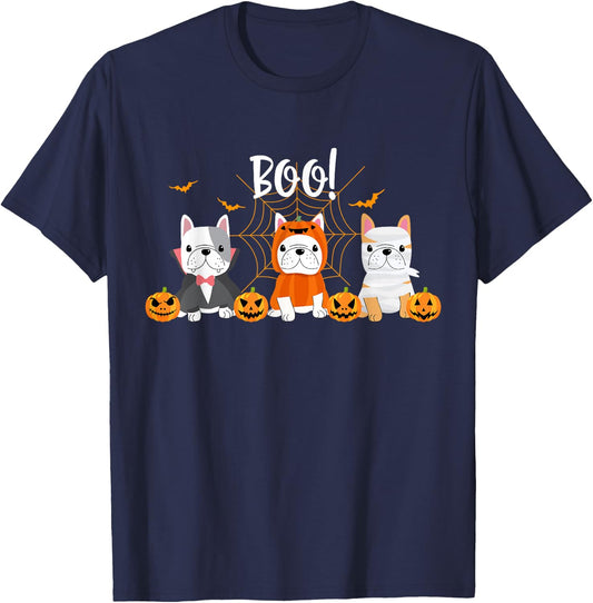 Happy Halloween Pug Dogs Cute French Bulldog Lover Women Kids T-Shirt - T-Shirt | Navy