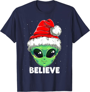 Christmas Alien Santa Costume Funny UFO Santa Hat Xmas Kids T-Shirt - T-Shirt | Navy