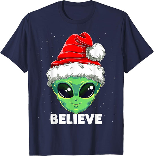 Christmas Alien Santa Costume Funny UFO Santa Hat Xmas Kids T-Shirt - T-Shirt | Navy