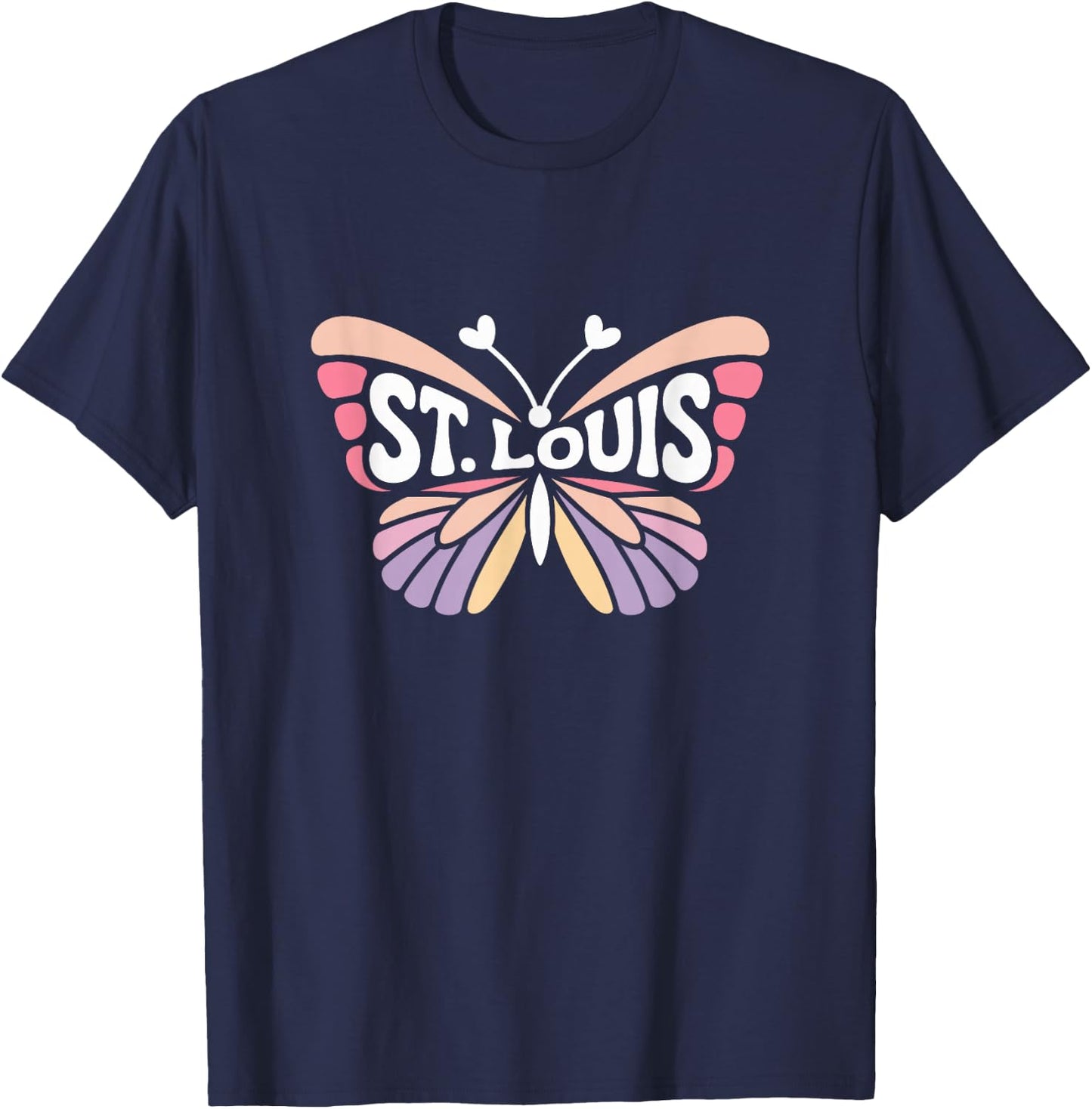 St. Louis Butterfly - Missouri Pastel City Name Word Art T-Shirt - T-Shirt | Navy