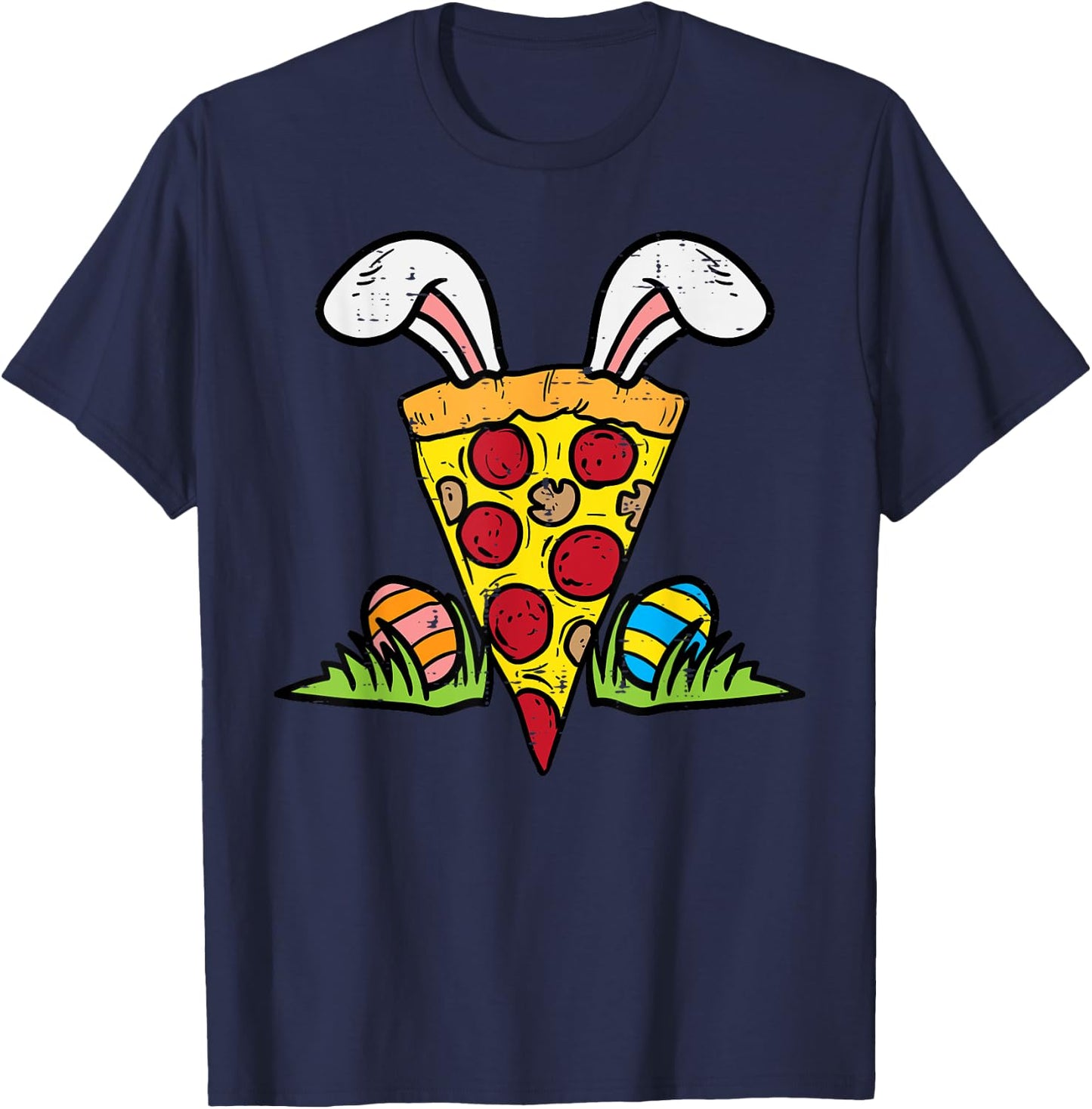 Easter Pizza Slice Bunny Ears Funny Snack Food Lover Foodie T-Shirt - T-Shirt | Navy
