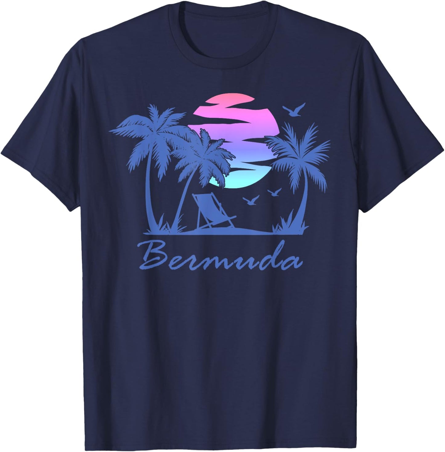 BERMUDA Beach Vacation Trip Retro Vintage Sunset Graphic Men Women Kids T-Shirt - T-Shirt | Navy