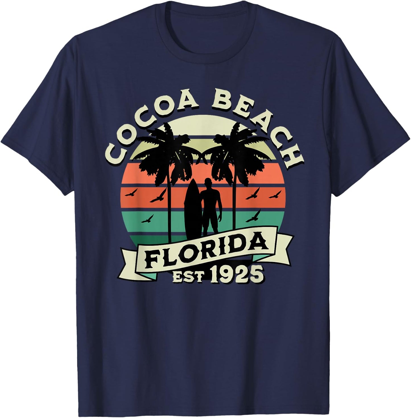 Cocoa Florida Beach Surfing Summer Vacation Vintage T-Shirt - T-Shirt | Navy